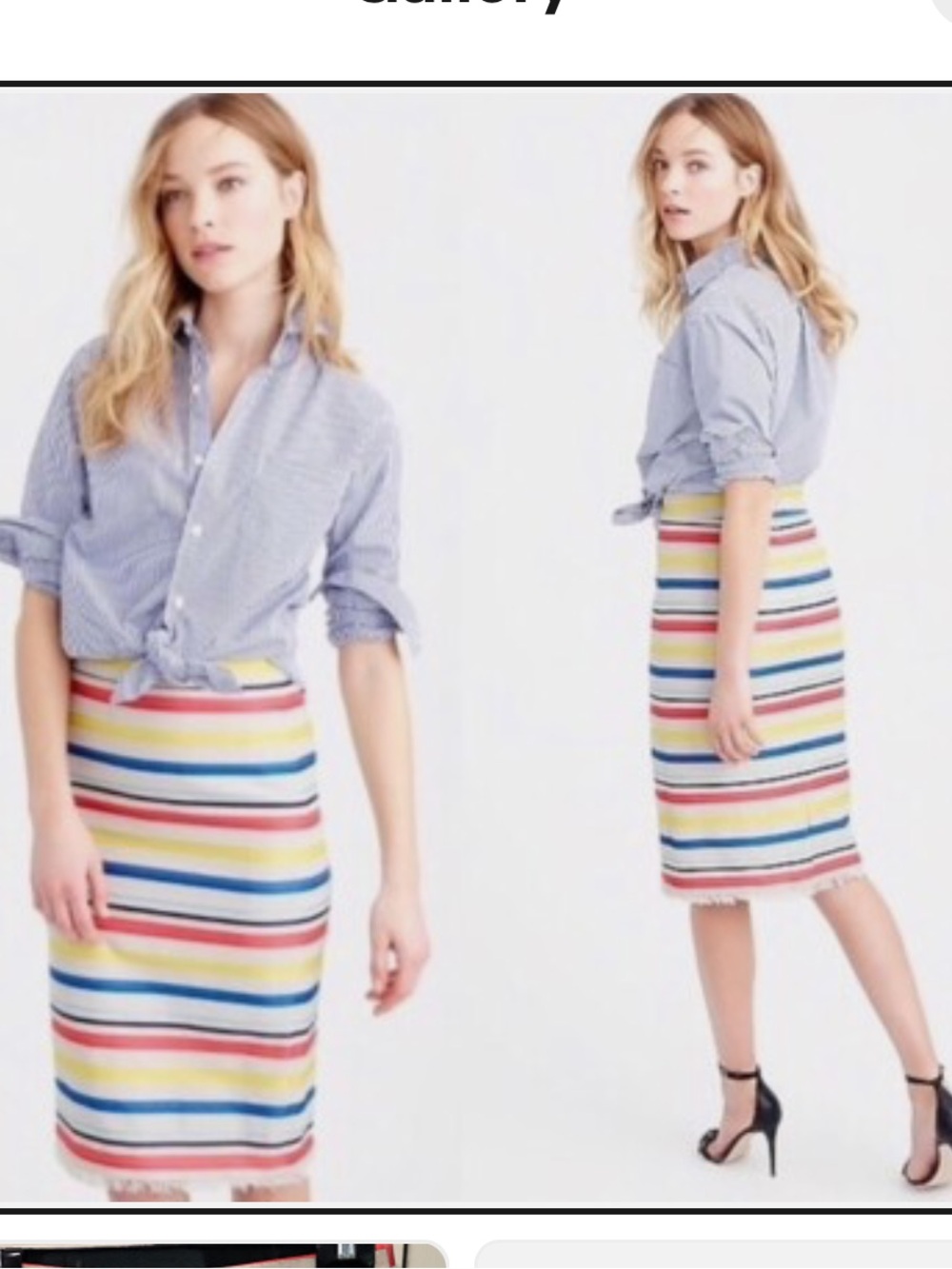 J.Crew Rainbow Stripe Jacquard‎ Pencil Skirt E7407 Multicolor Textured Midi 00
